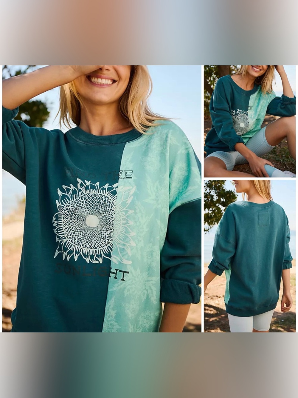 NWOT Anthropologie Sun Keep Sunshine Daydream Sweatshirt - teal green - Small
